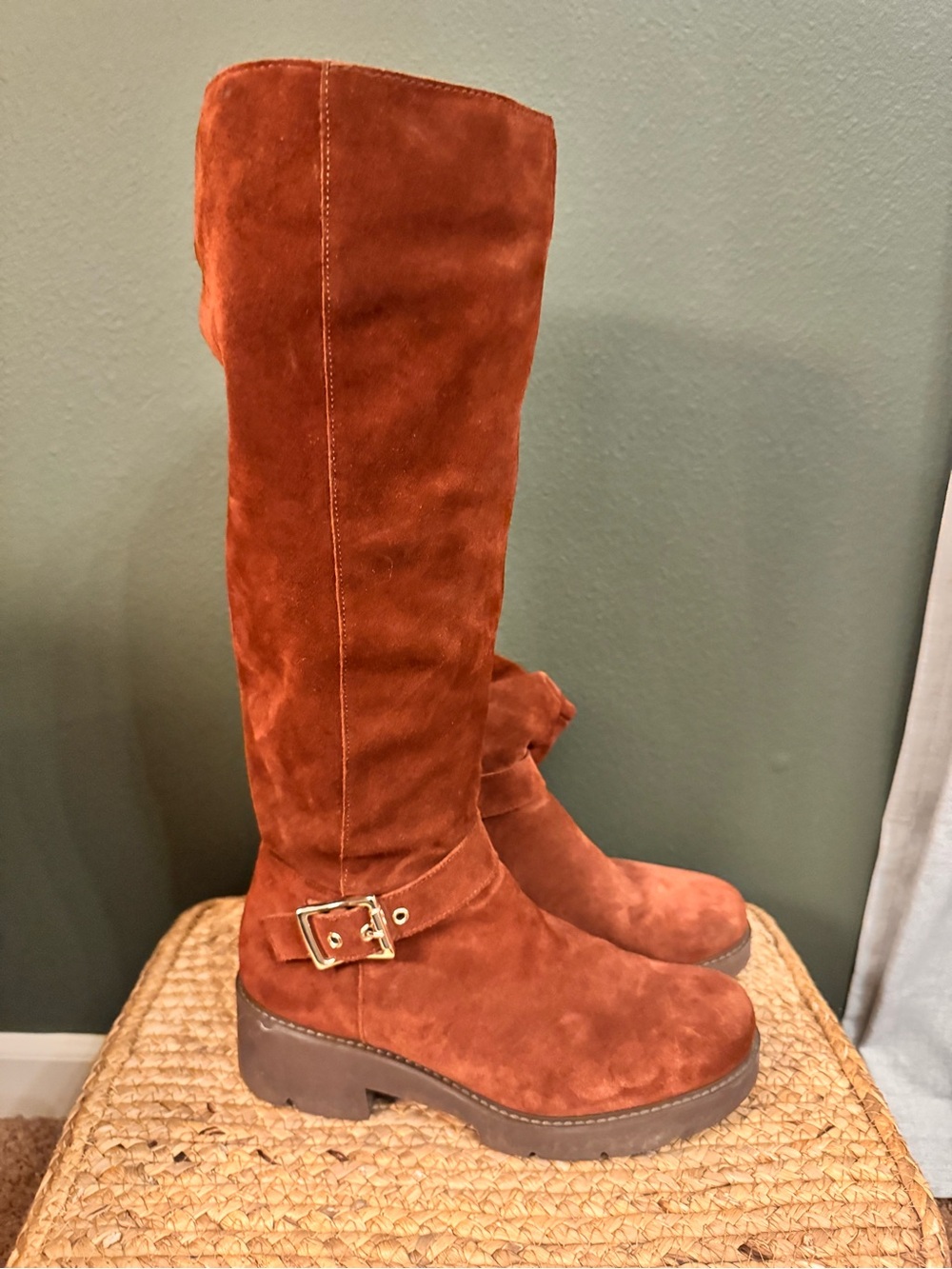 Naturalizer Over-the-Knee Suede Boots in Rust with Gold Buckle